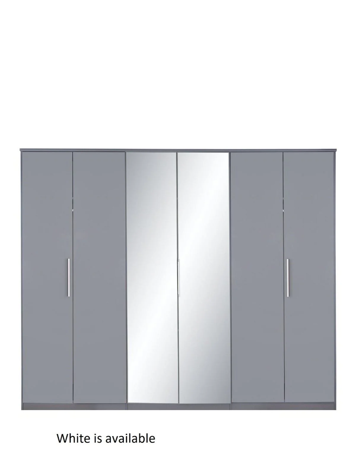 Prague High Gloss White 6 Door Mirrored Wardrobe with Hanging Rail & Shelves - Image 4