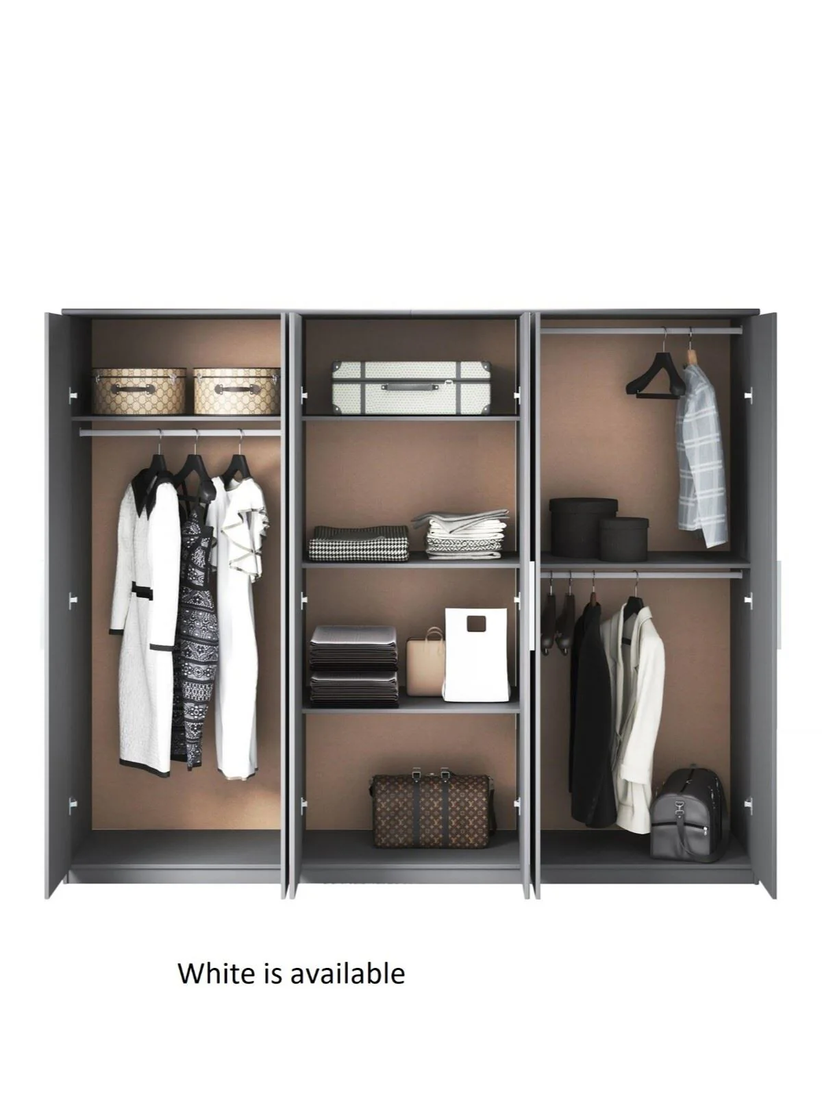 Prague High Gloss White 6 Door Mirrored Wardrobe with Hanging Rail & Shelves - Image 6