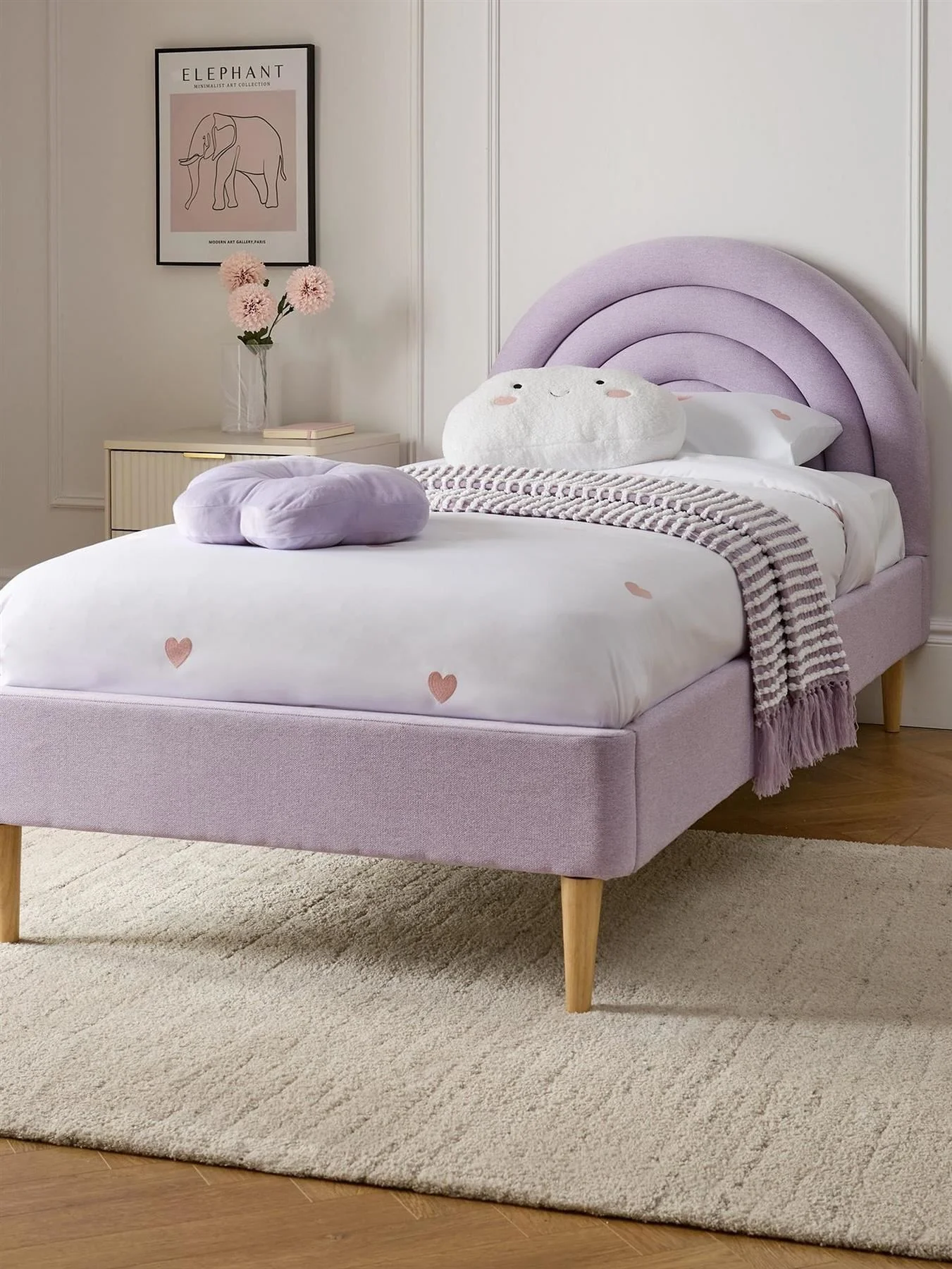 Rainbow Children's Single Bed Frame Lilac Kids Bedroom Furniture