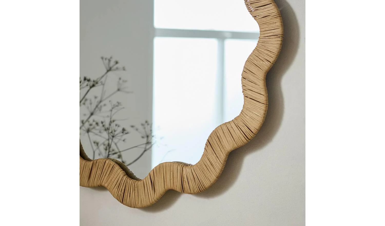Rattan Round Wavy Wall Mirror 60x60cm Bohemian Hallway Decor - Image 2