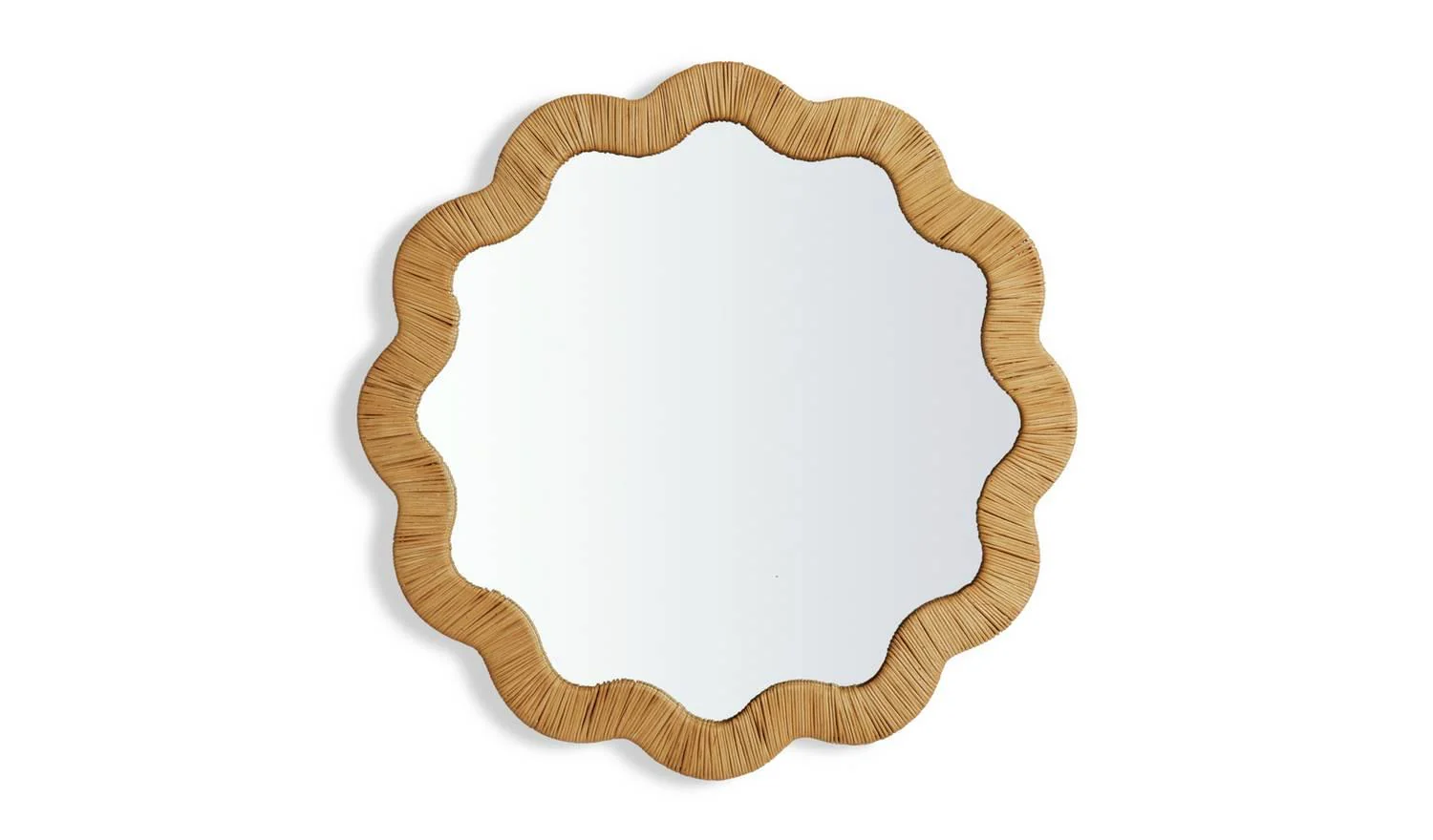 Rattan Round Wavy Wall Mirror 60x60cm Bohemian Hallway Decor - Image 3