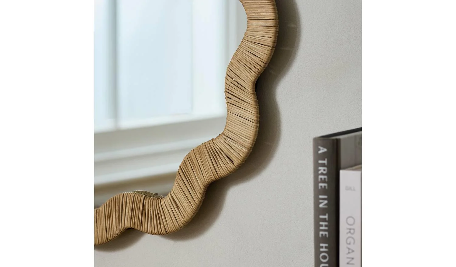 Rattan Wavy Wall Mirror 90x60cm Bohemian Hallway Decor - Image 2