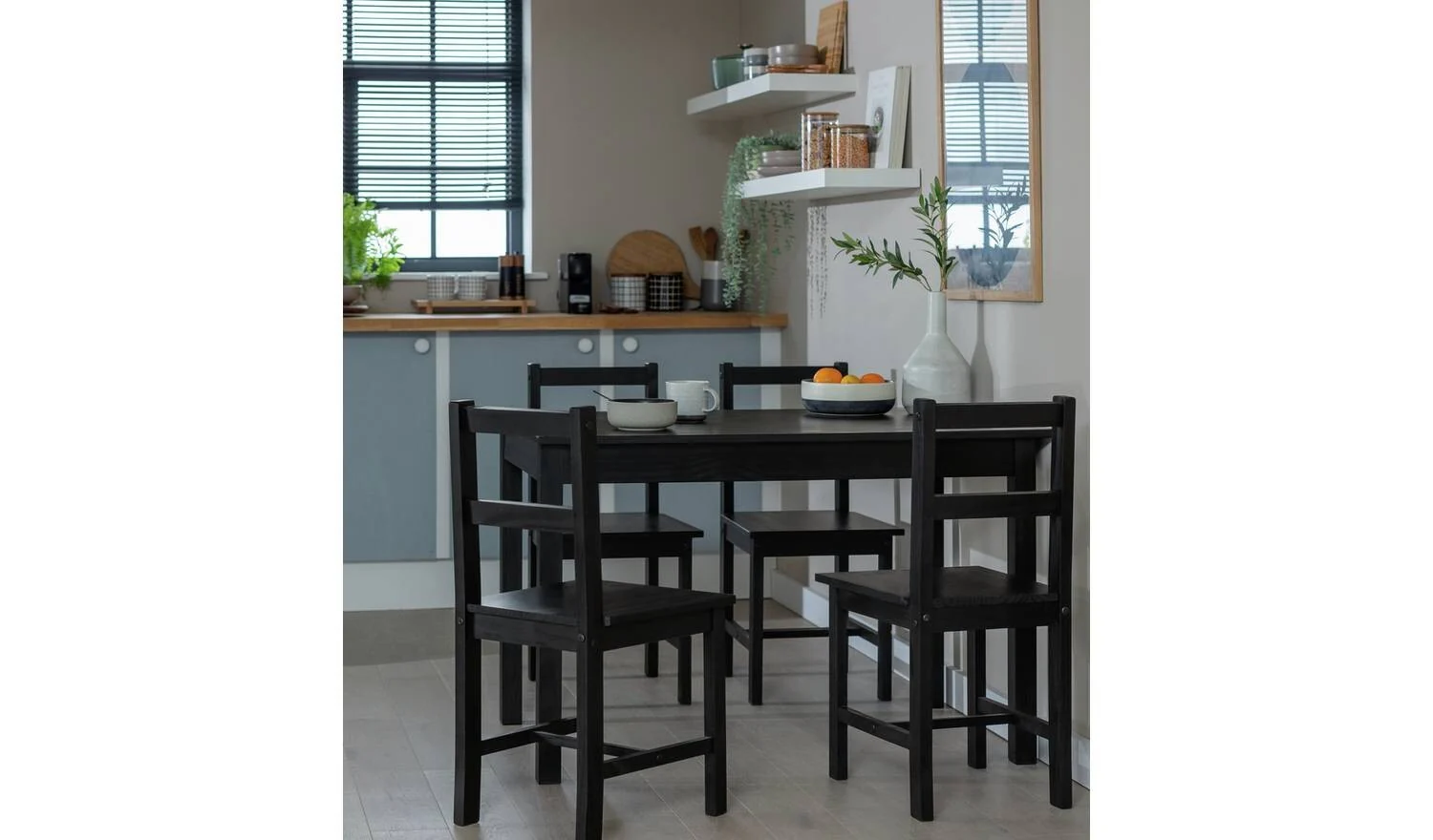 Raye Black Dining Table & 4 Black Chairs Durable Construction Home