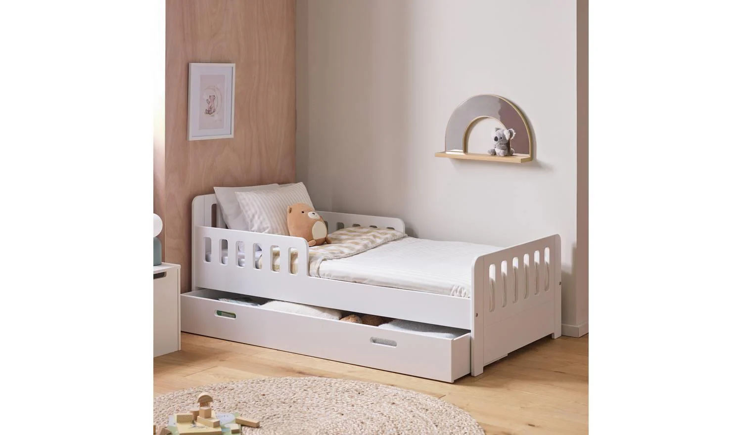 Ronnie Toddler Single Storage Bed Frame White Kids Bedroom Furniture
