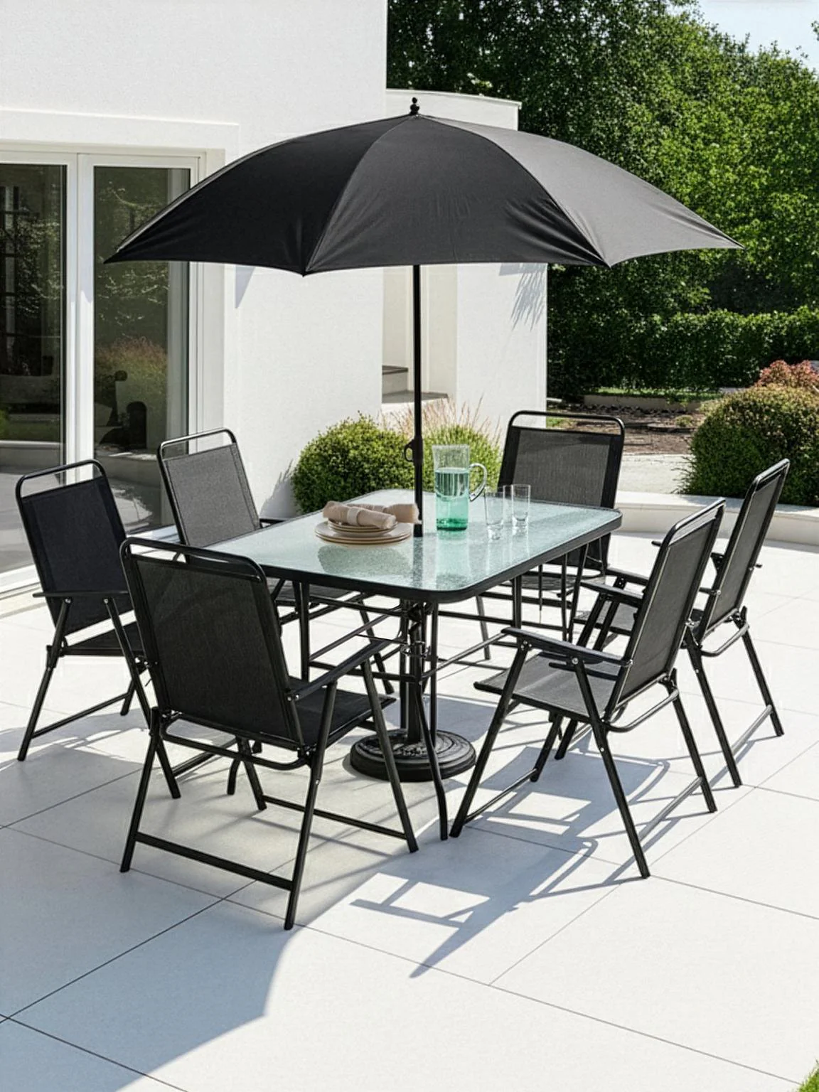 Santa Cruz 8 Piece Dining Set Black Garden Patio Furniture UK