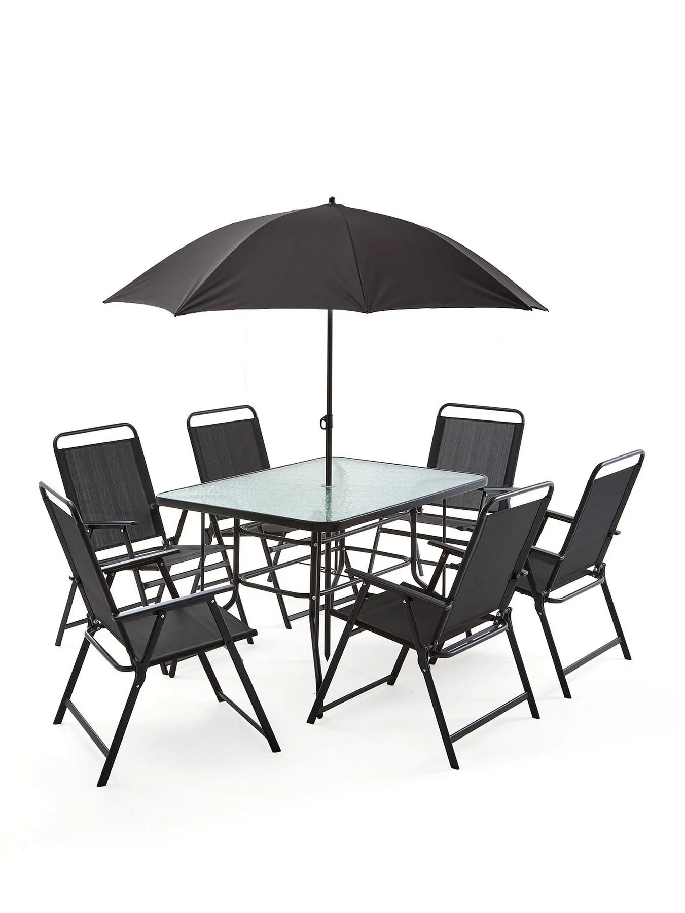 Santa Cruz 8 Piece Dining Set Black Garden Patio Furniture UK - Image 2