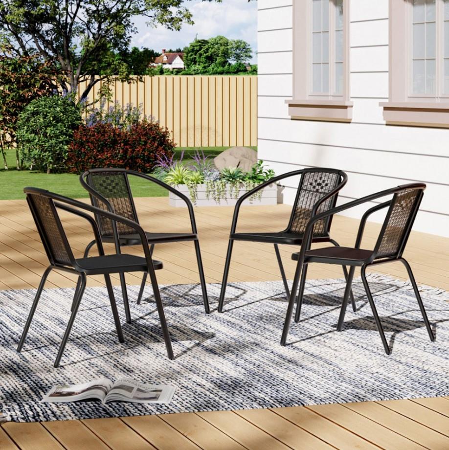 Set 4 Black Wicker Stackable Outdoor Garden Patio Chairs - Image 4