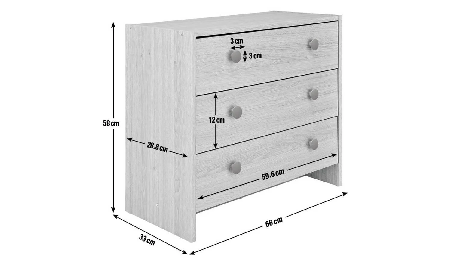 Seville 3 Drawer Chest White Storage Organiser Bedroom Furniture - Image 2