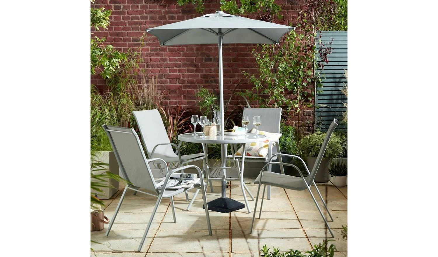 Sicily 4 Seater Metal Patio Set Grey Outdoor Garden Furniture Dining - Image 3