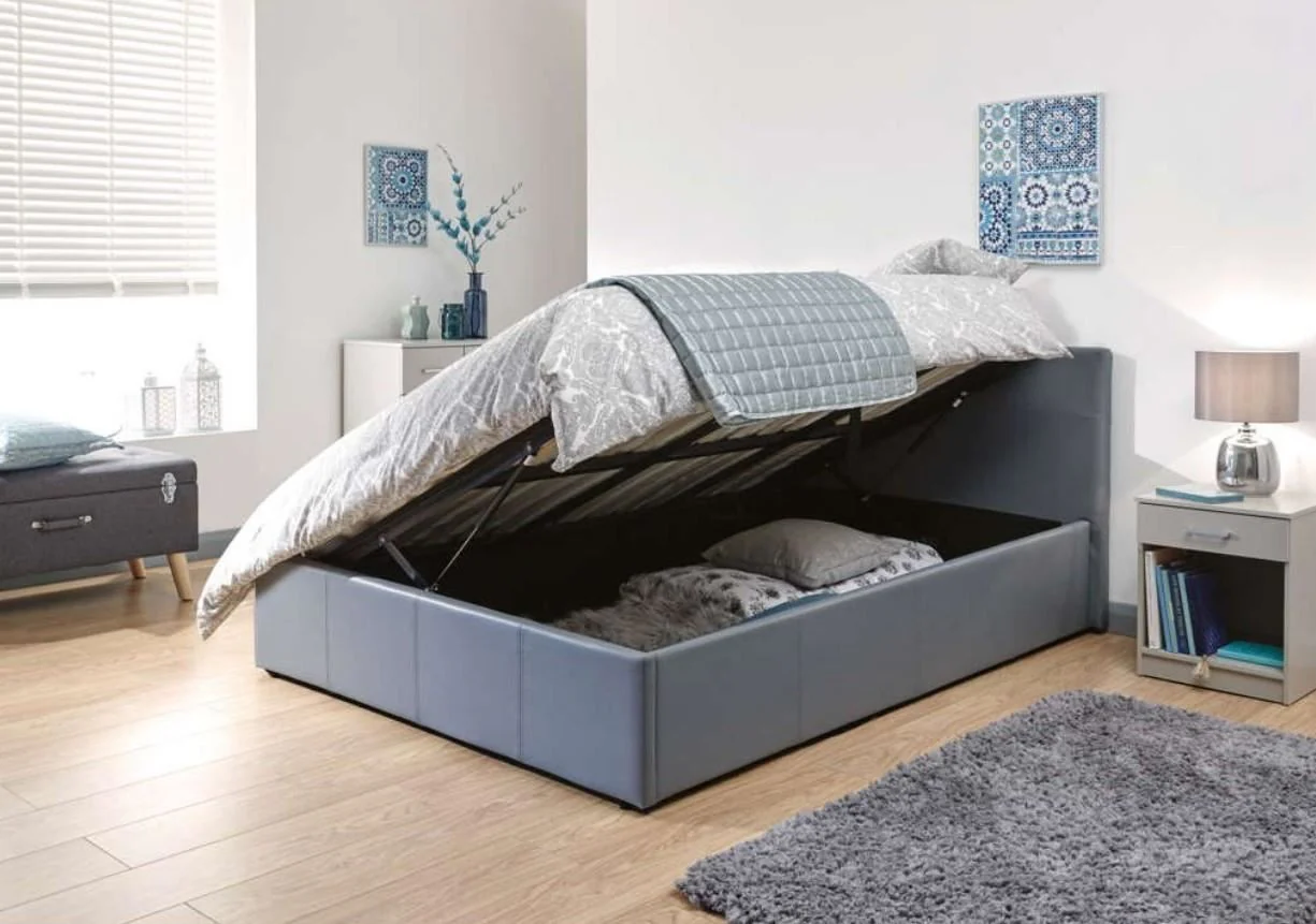 Side Lift Ottoman Small Double 120cm Grey Storage Bed Frame - Image 2