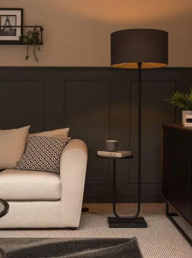 Tavel Metal Floor Lamp With Table Black Modern Design - Image 3