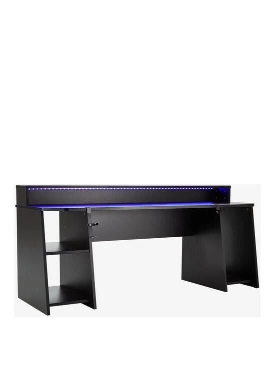 Tezaur Gaming Desk LED Lights Black Stylish Workspace Solution PC Shelf Monitor - Image 4