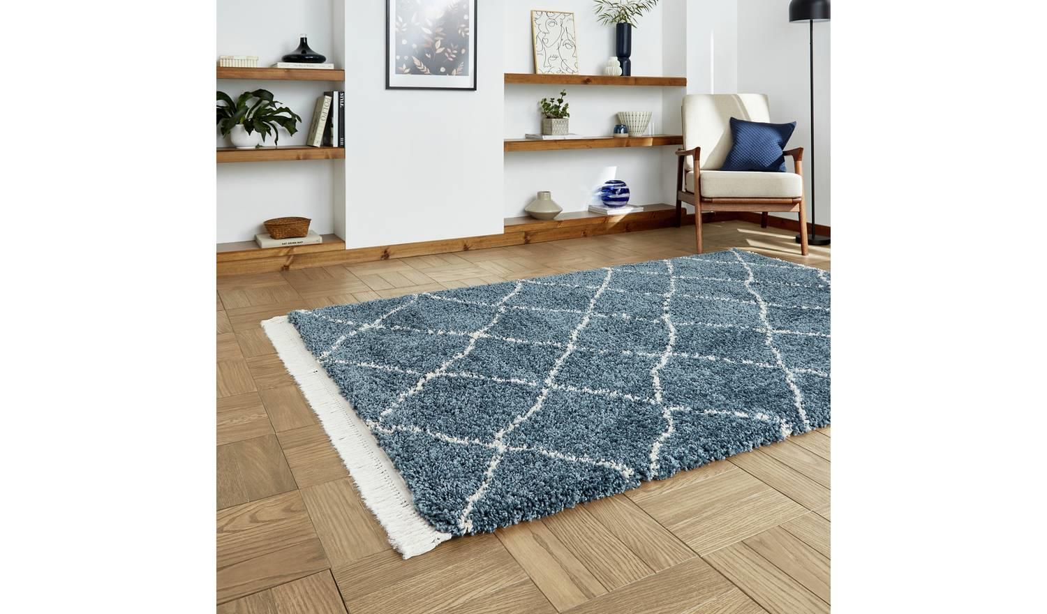 Think Rugs Boho Blue Shaggy Rug 120x170cm Soft Living Room Bedroom Floor - Image 8