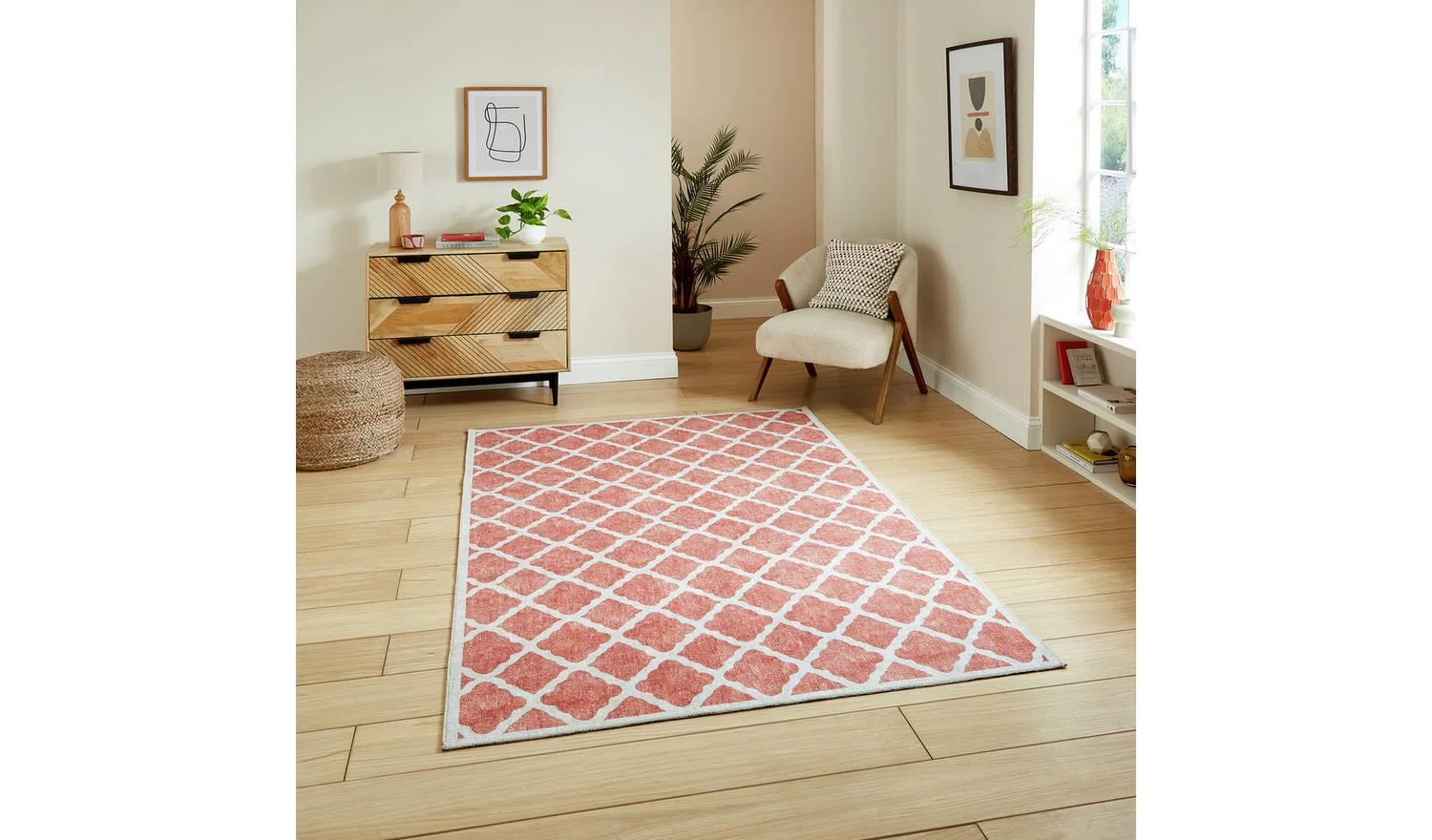 Think Rugs Washable Coral Orange Flatweave Rug 122x170cm Living Room Floor