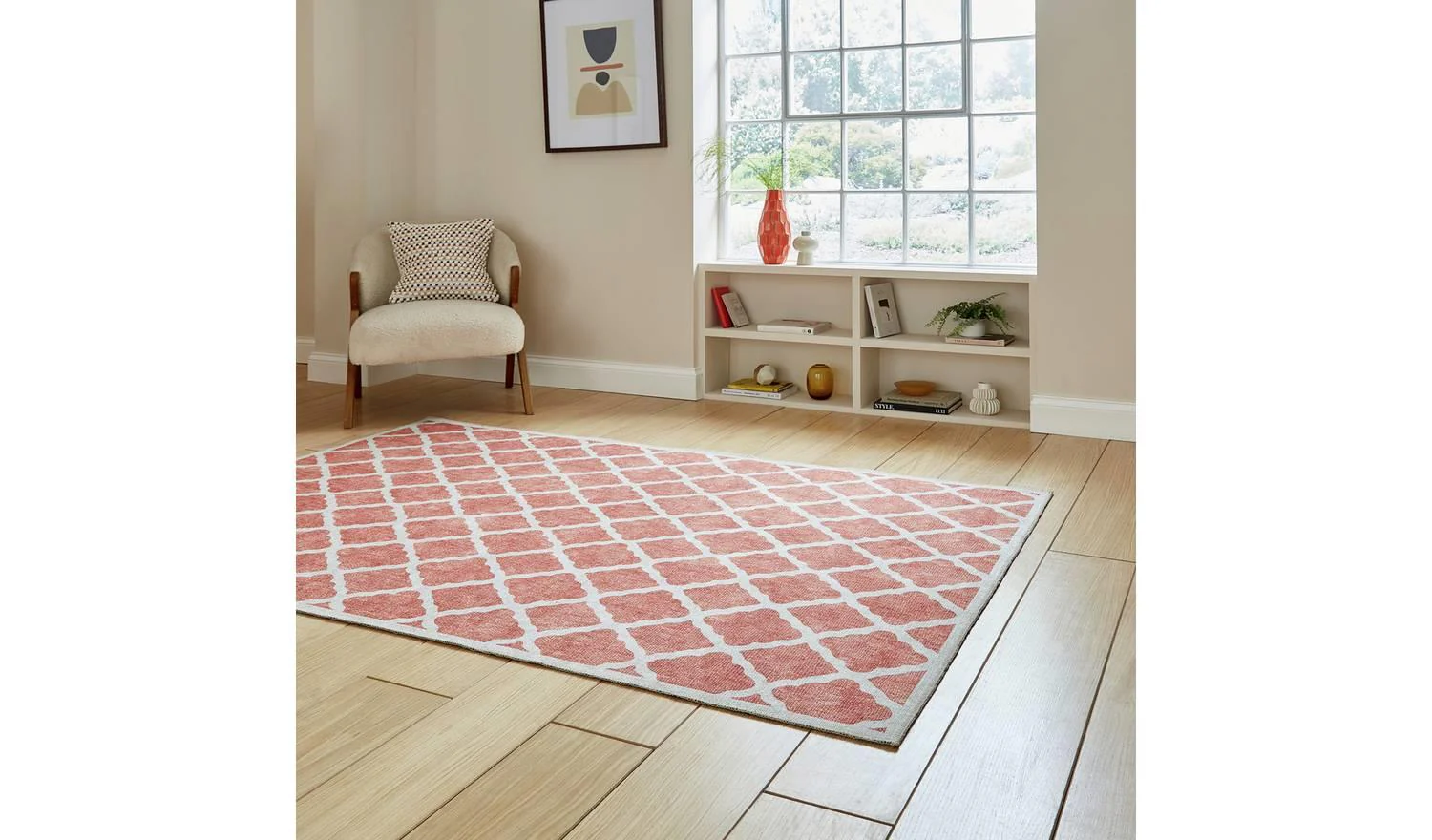 Think Rugs Washable Coral Orange Flatweave Rug 122x170cm Living Room Floor - Image 3