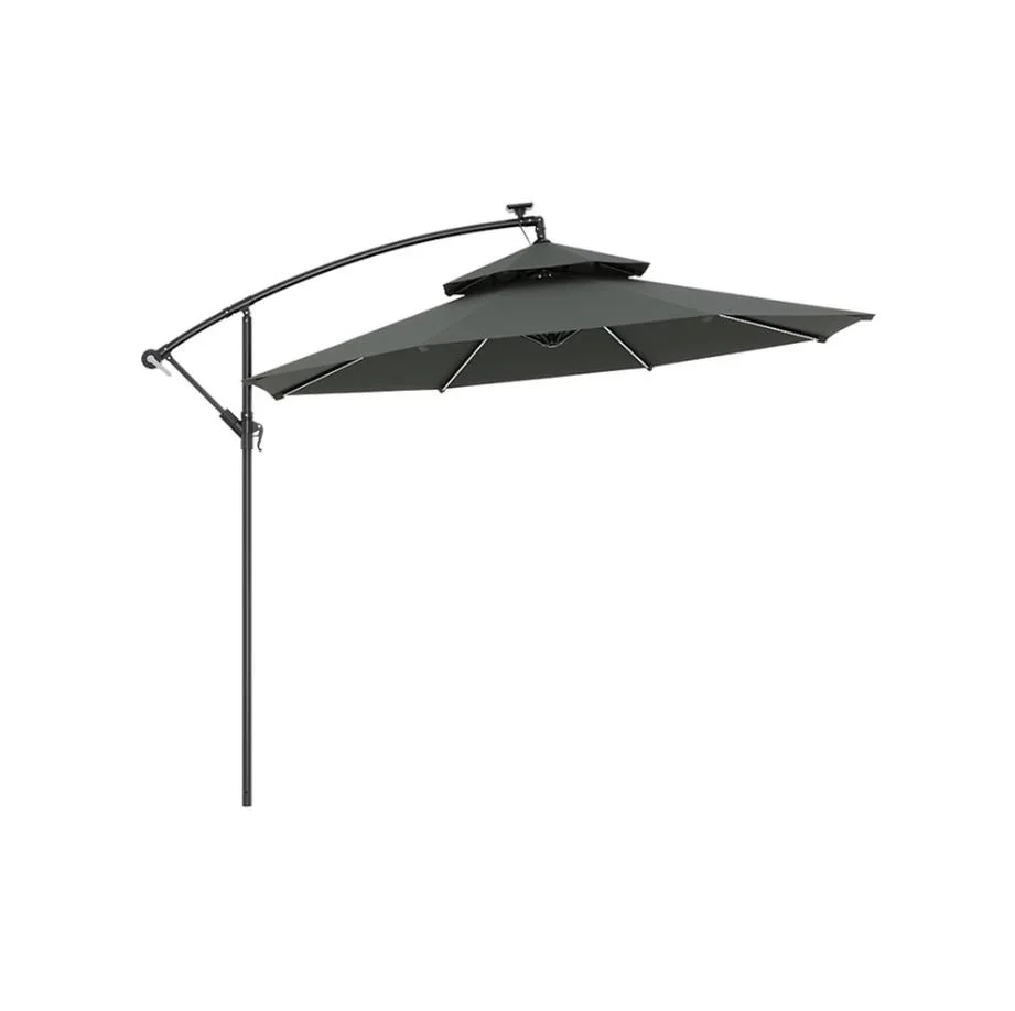 Top Lighted Cantilever Parasol Umbrella Dark Grey With Base UK