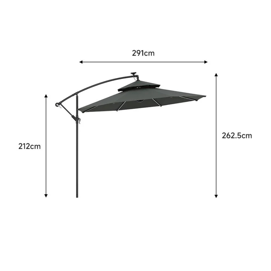 Top Lighted Cantilever Parasol Umbrella Dark Grey With Base UK - Image 3