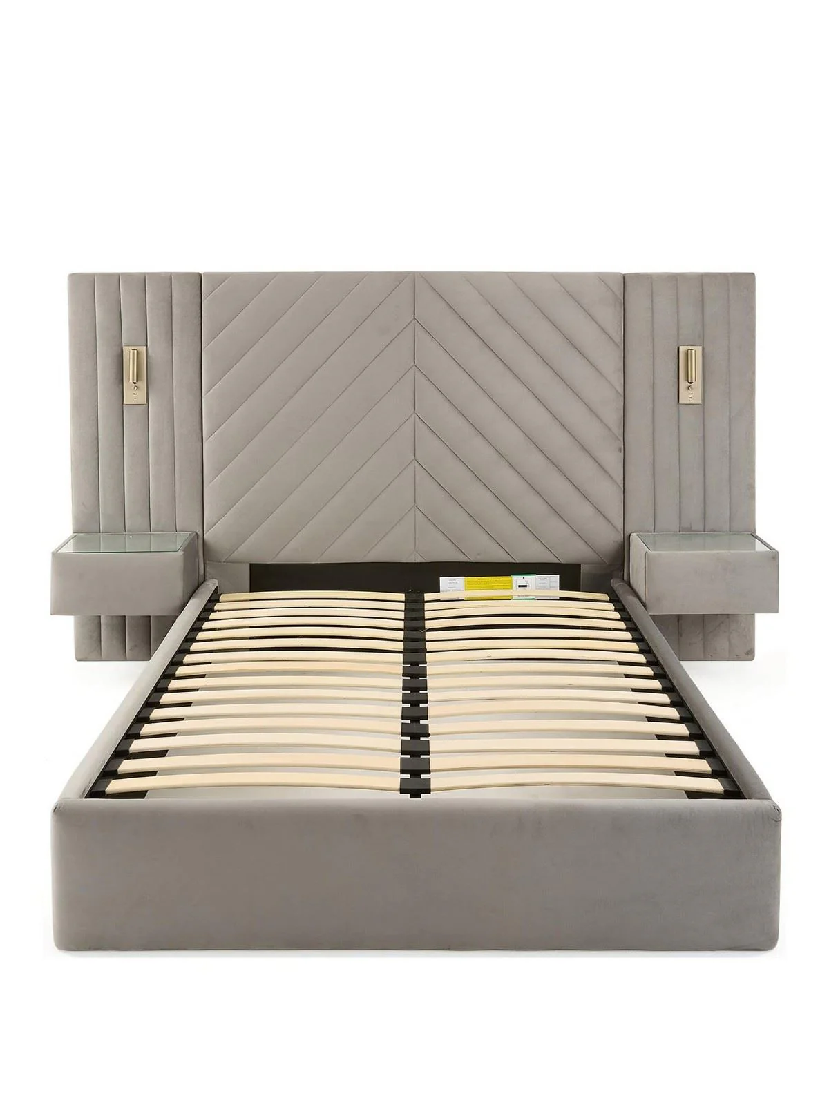 Torrance King Bed Grey | Built-In Side Tables & LED Lights | Storage - Image 2