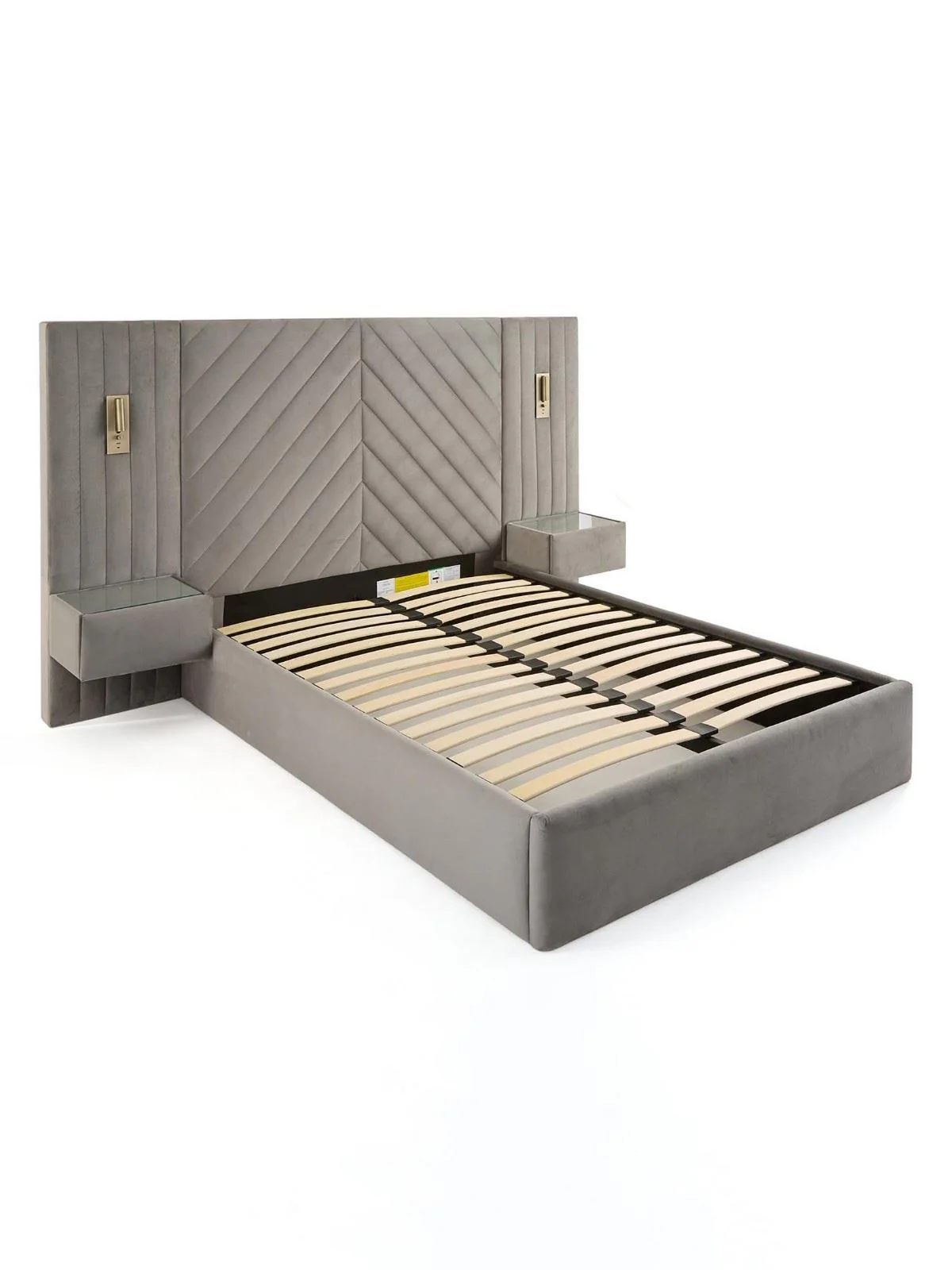 Torrance King Bed Grey | Built-In Side Tables & LED Lights | Storage - Image 3