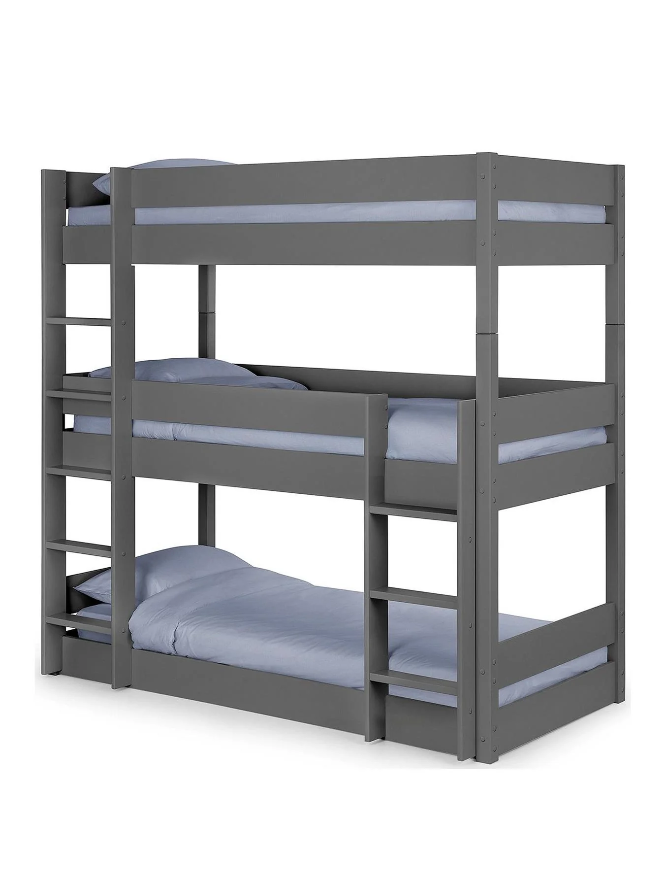 Trio Triple Bunk Bed Anthracite Grey With Ladder And Guard Rails - Image 2