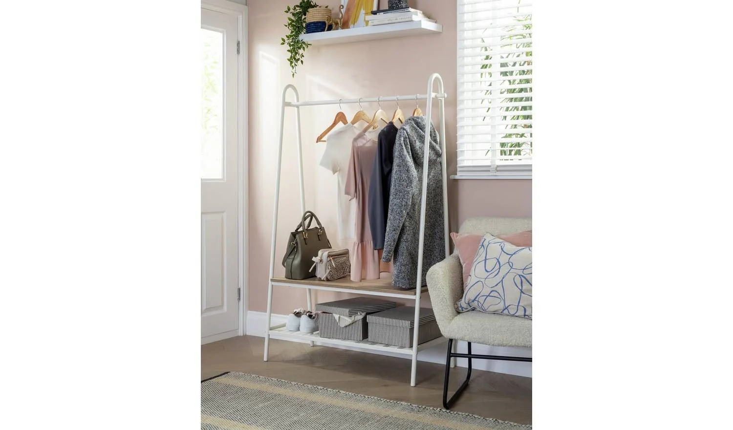 Turner Double Clothes Rail White Garment Rail Wardrobe Storage Organiser - Image 2