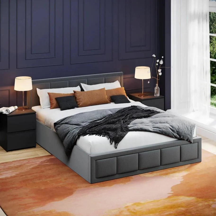 Vanita King Size Fabric Ottoman Bed Dark Grey Hydraulic Lift Mechanism