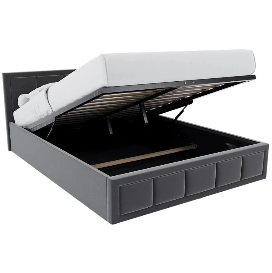 Vanita King Size Fabric Ottoman Bed Dark Grey Hydraulic Lift Mechanism - Image 2