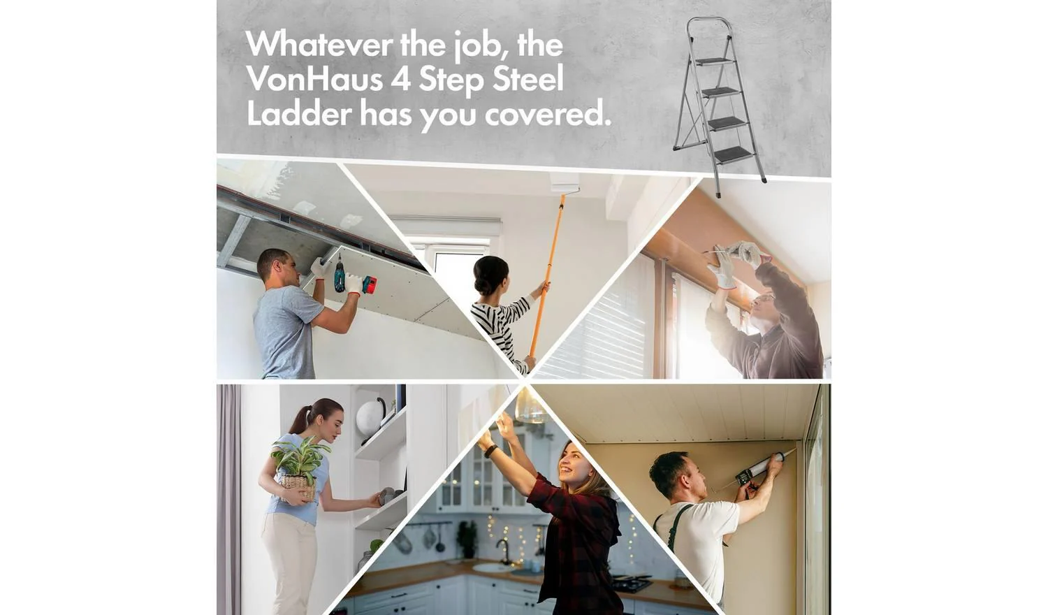 VonHaus 4 Tread Foldable Step Ladder Anti Slip Platform 150kg - Image 2