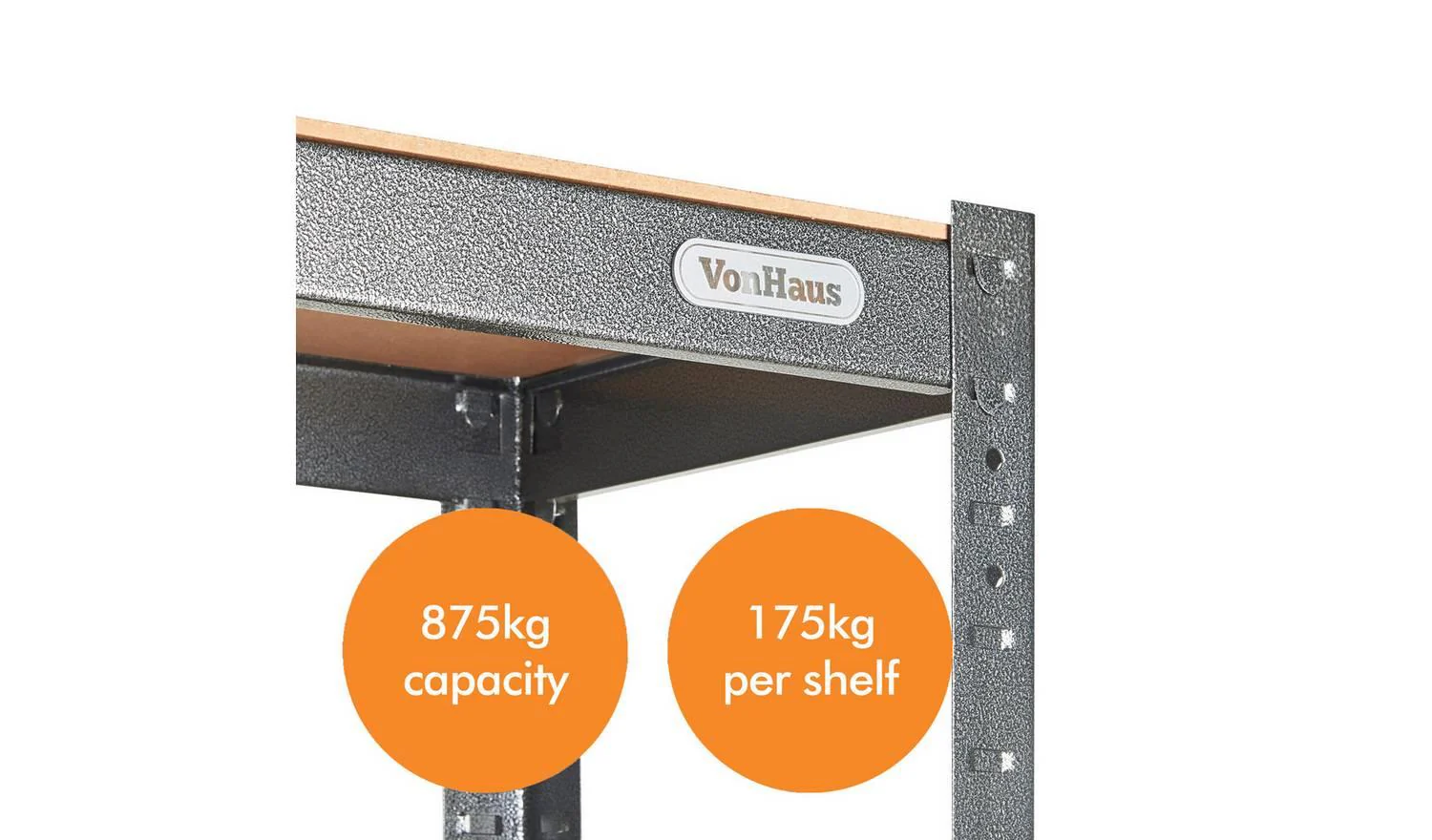 VonHaus 5 Tier Heavy Duty Shelving Unit Steel Garage Workshop Black - Image 2