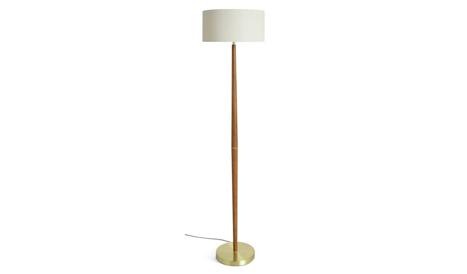 Wood and Brass Stick Floor Lamp Walnut Natural Modern Reading Light