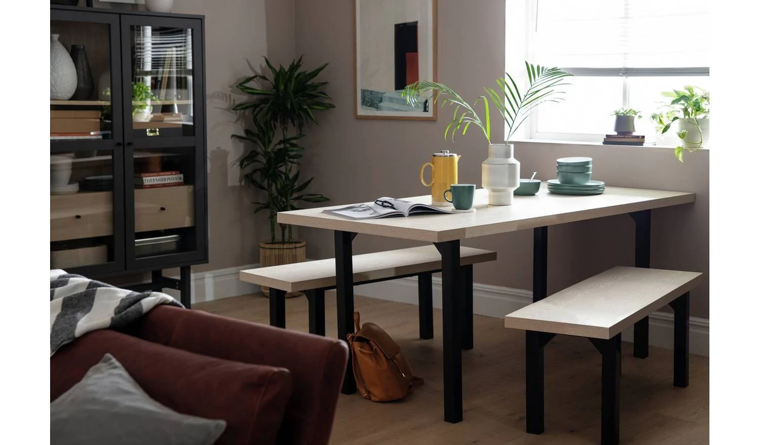 Zayn Non-Extend Birch Dining Table & 2 Birch Benches Dining Set - Image 3