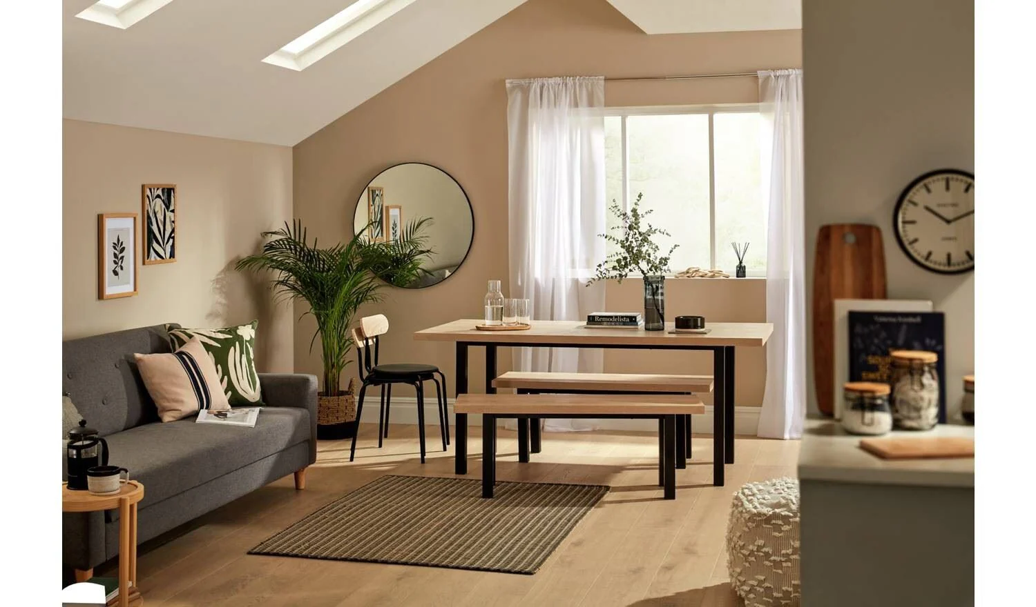 Zayn Non-Extend Birch Dining Table & 2 Birch Benches Dining Set - Image 4
