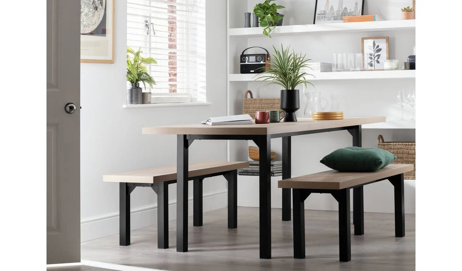 Zayn Non-Extend Birch Dining Table & 2 Birch Benches Dining Set